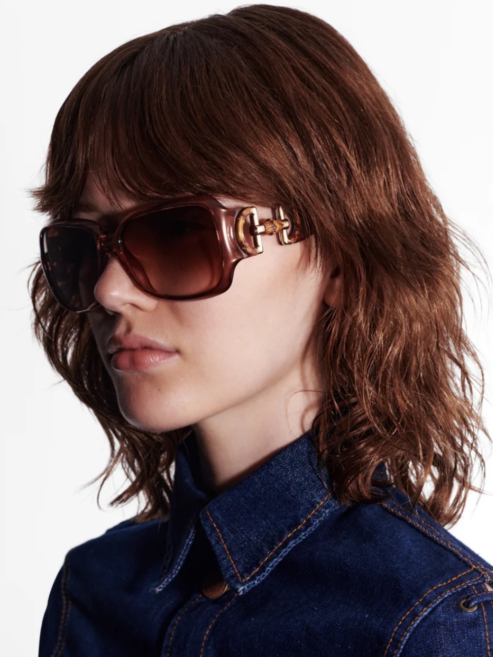 Authentic Gucci purple frame sunglasses with bamboo horsebit detail